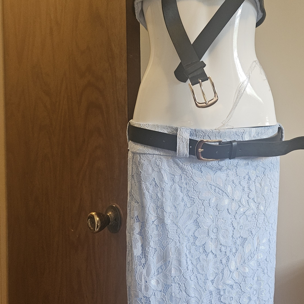 Light Blue Lace Skirt Set with Black Belt